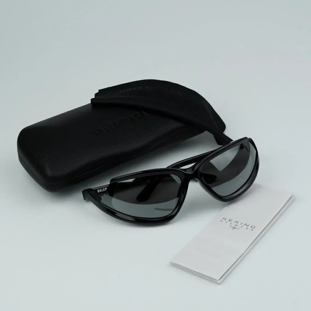 NEW Balenciaga BB0289S 001 Black Silver Mirror Wraparound Unisex Sunglasses